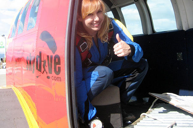 For 2007's "Airplane Hour," Kari Byron suited up to test some Hollywood skydiving myths.