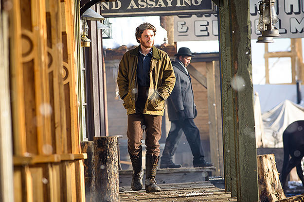 Richard Madden as Bill Haskell and Augustus Prew as Byron Epstein in Discovery Channel's Klondike.