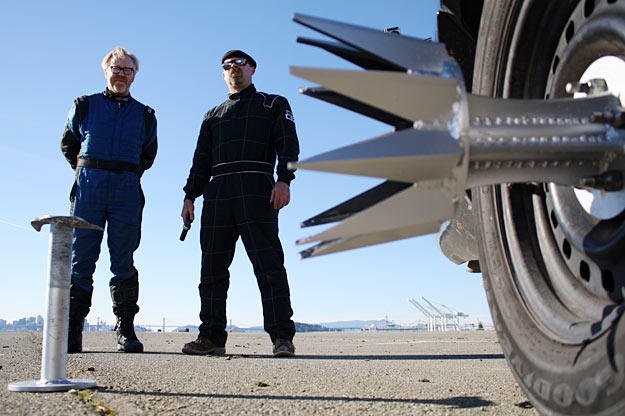 The first "Spy Car" was all about evasion myths, but "Spy Car 2" is all about attack myths — including, for example, the use of these awesome-looking tire spikes.
