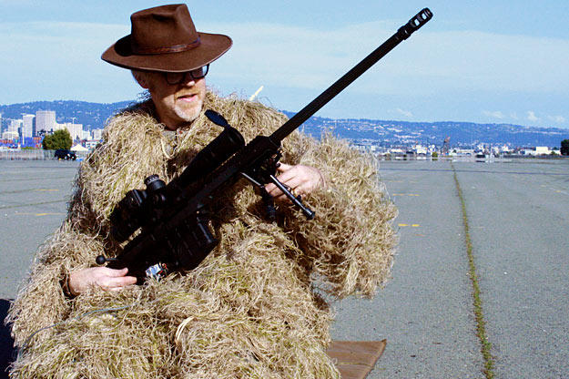For "Dodge a Bullet," Adam Savage suited up in sniper camouflage gear (which, yes, he kept after the show).