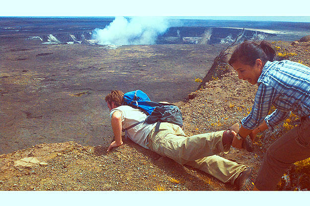 Martin is an avid geologist and sometimes tends to get too excited about volcanoes. It's a good thing Liz is there to make sure he doesn't fall off the edge!