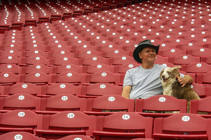 Turtleman enjoys the view of the Great American Ballpark.