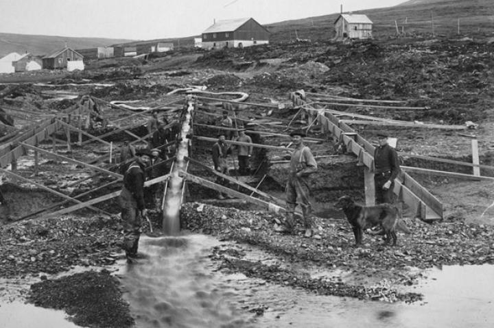 As the easily-mined beach gold dried up, more sophisticated operations were set up a little further inland like this one at Anvil Creek. These near shore sites were often very productive although miners going much further inland eventually ran into the challenge of permafrost - just like the Hoffman crew discovered at