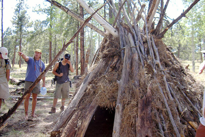 Building a wickiup with Native American students, New Mexico, 2005.