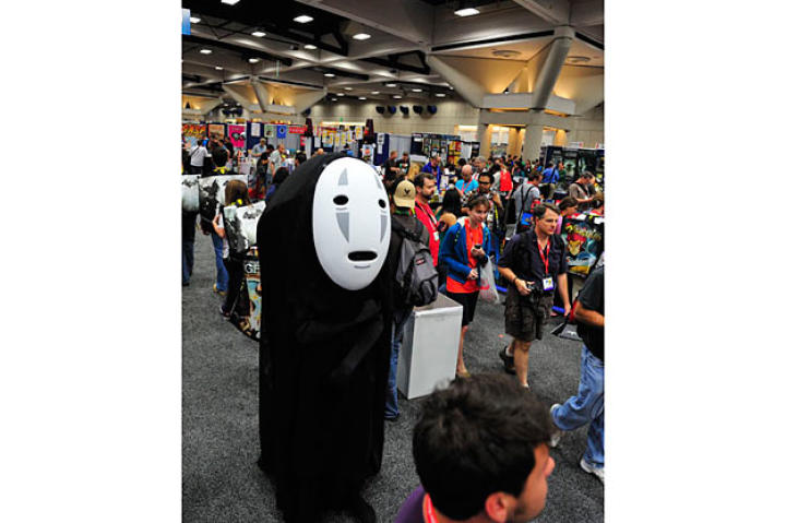 Every year Adam Savage goes incognito on the Comic Con floor. In 2009, he dressed as Hellboy, in 2009 as a Joker's henchman, and in 2010 as a Storm Trooper.