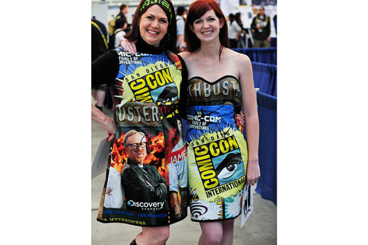 Two of the fans fashioned their clothes from previous MythBusters Comic Con bags.