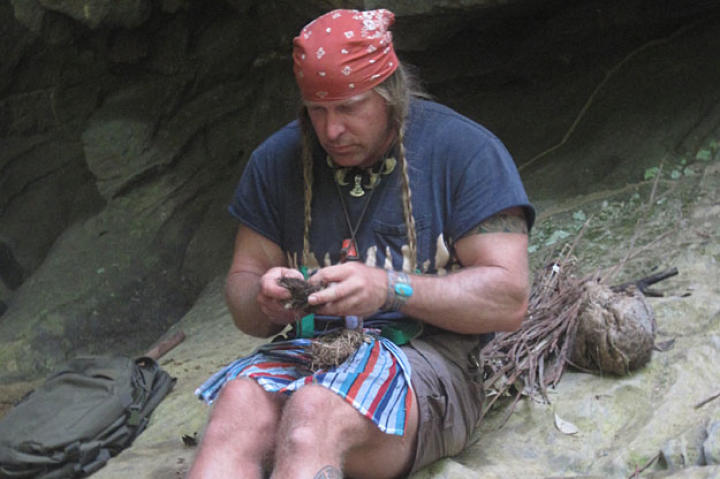 A familiar fuel from many "sources" around the world, Cody prepares dried elephant dung for use as a fire ingredient. It also comes in handy as a lightweight fuel that can be used with cave-illuminating torches.