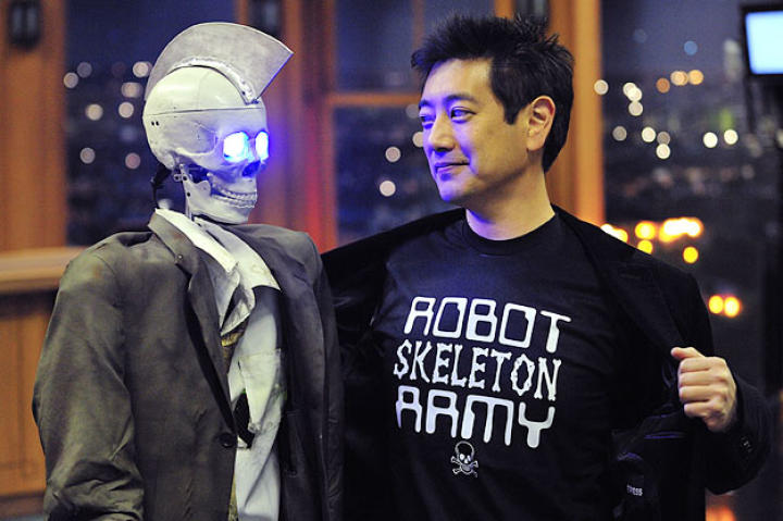 How'd it all happen? In late February, Ferguson publicly joined Twitter using his MythBusters-covered iPhone. Shortly afterward, Ferguson, who nicknamed his Twitter followers the "Robot Skeleton Army," joked on air that he needed a sidekick — but not just any sidekick, a Robot Skeleton Sidekick.