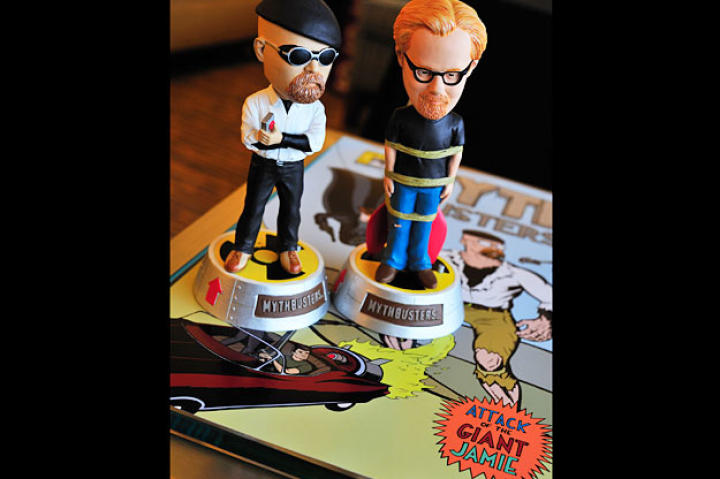 Behold the Jamie Hyneman and Adam Savage talking bobble-heads. And no, these weren't just for Comic Con ... They are available at