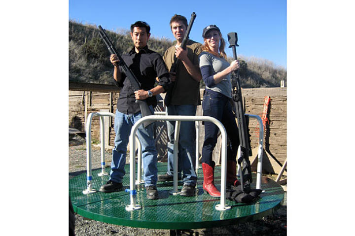 Can a revolver make a merry-go-round revolve? Grant Imahara, Tory Belleci and Kari Byron see whether this scene from 2007's