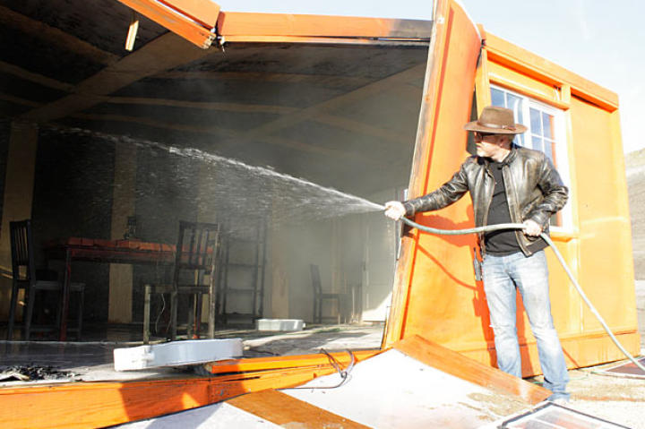 Spoiler alert! Can a magazine in a toaster set off a huge explosion when gas is in the air? Clearly, from this picture of Adam Savage, it's possible (although you'll have to watch how the MythBusters achieved this result).