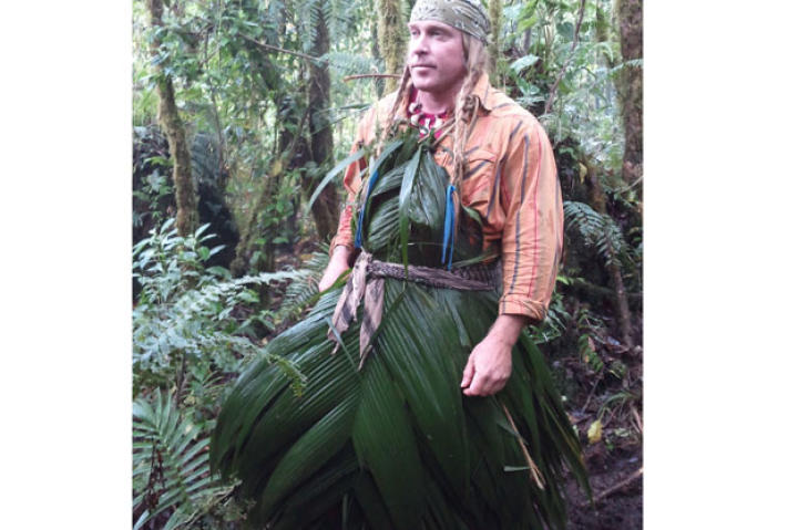 Their survival leftovers only include one parka, so Cody fashions his own native-style rain cover that ends up looking more like a hula skirt. Dave declines Cody's offer to perform an enchanting dance.