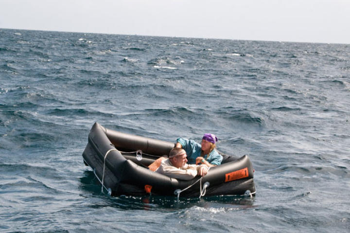 Cody and Dave are next forced to drift in an emergency raft while keeping an eye on the horizon for ships or land. At this stage the greatest danger is dehydration, often made more acute by seasickness.
