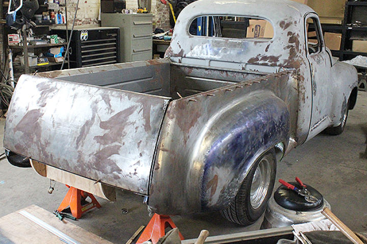 Studebaker in the shop gutted and sanded.
