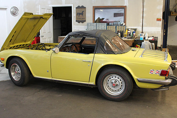 The TR6 arrives. Profile drivers side