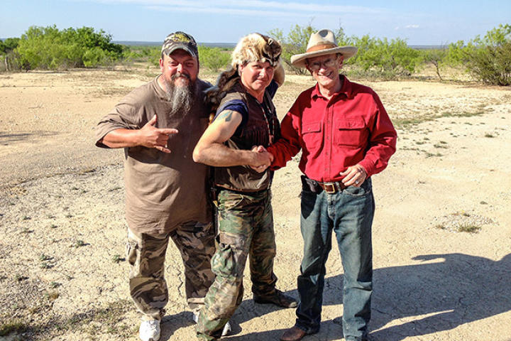 Turtleman and Neal with Alamo Village Property Manager, Rich Curilla.
