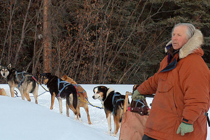 Stan Zuray with his dogsled, with temperatures at minus 25 degrees below 0.