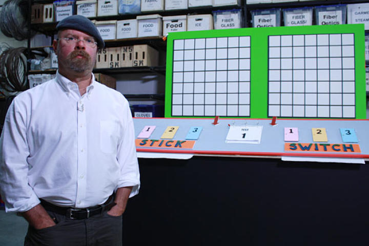 The Monty Hall Paradox is one of the myths proposed by you viewers, curious about the science behind "I'll take what's behind door number one, please." When do you stick with your choice, or switch it up? Jamie Hyneman knows the answer; you'll have to watch "Wheel of MythFortune".