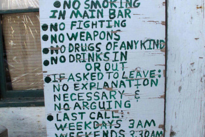 The "House Rules" sign at Fairview Inn in Talkeetna, Alaska.