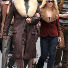 Will Ferrell and Christina Applegate on the set of 'Anchorman: The Legend Continues' on May 18, 2013.
