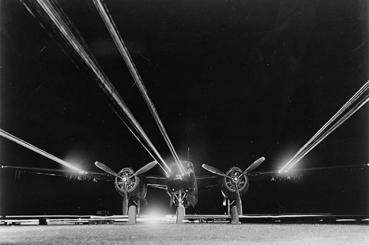 A B-26 light bomber of the 3rd Bomb Wing has its 14 forward firing .50 caliber machine guns tested prior to a night mission against enemy targets in North Korea, where the 3rd Wing B-24 Night Intruders were devastatingly effective.