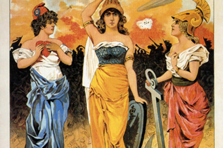 This Russian poster from 1914 illustrates the agreement, or Triple Entente, between the allied powers, through the female personifications of France, Russia, and Britain. Russia was forced to side with her Slavic allies after Austro-Hungary declared war on Serbia.