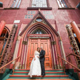 Andrea and Patrick outside the renovated synagogue.