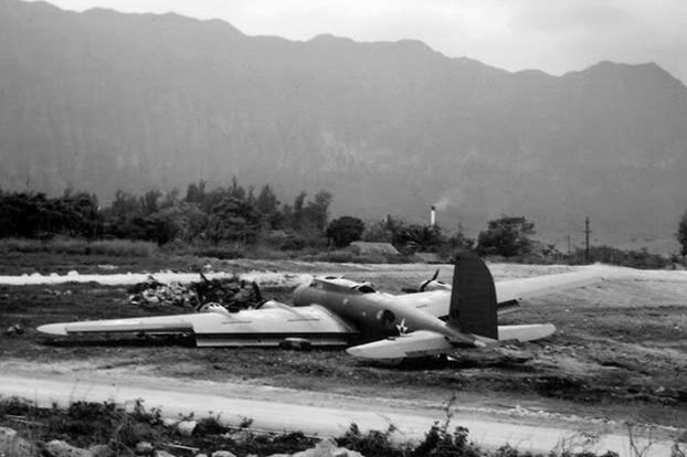 Yet another B-17 that crash landed on Oahu at Bellows Field during the Pearl Harbor attack. The plane had flown in from California.
