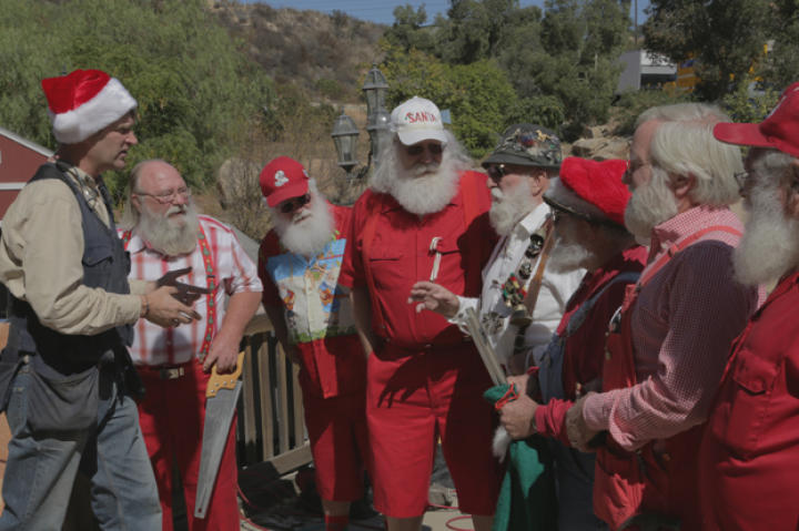 The Santa Claus crew ready to build the Christmas treehouse.