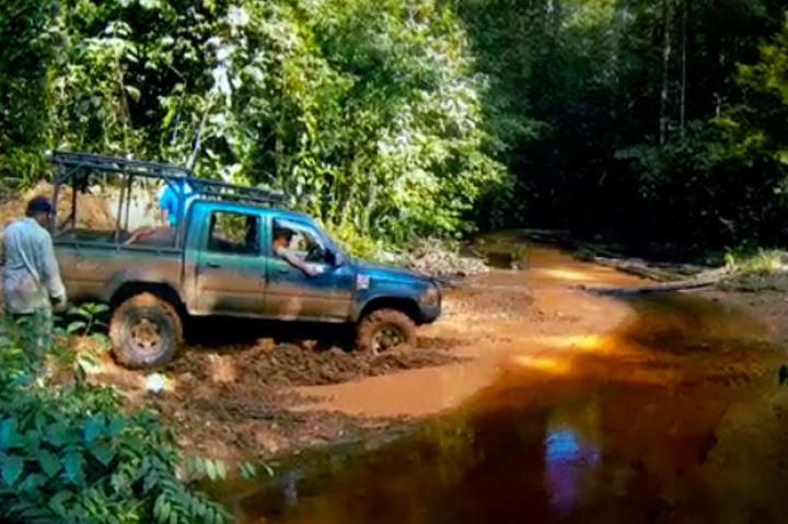 The Crew struggle with muddy streams that are common to the area to get to the virgin ground they've been promised.