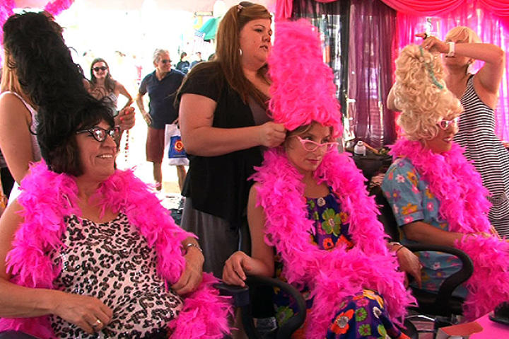 Mommy, Katherine and Sophie trade their typical black and pink ensembles for brightly patterned '60s dresses at Baltimore's HonFest.