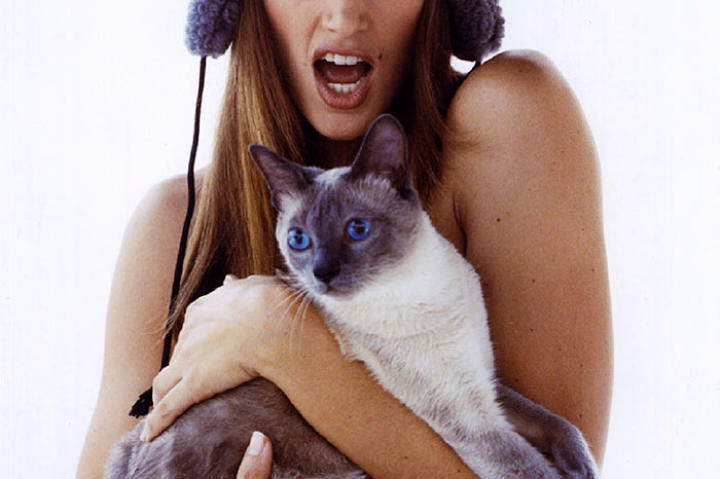 Cindy Crawford poses with only a cat to hide her naked body as part of the People for the Ethical Treatment of Animals (PETA) anti-fur campaign in 1994.