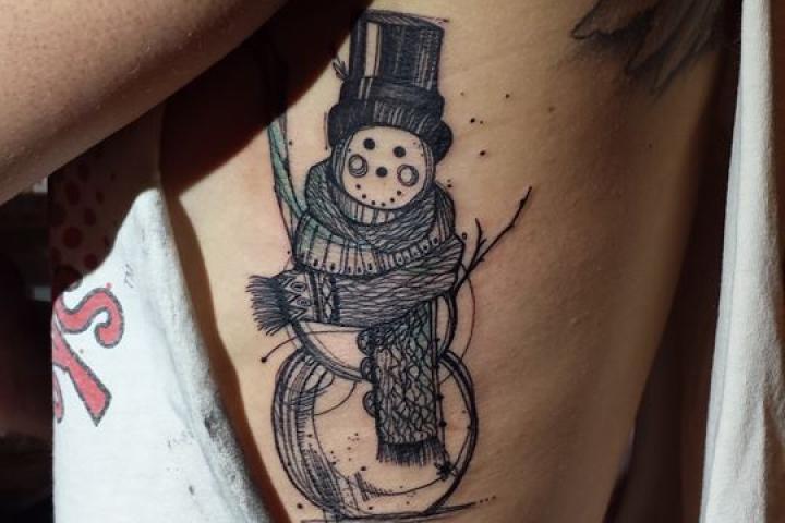 Snowman Rib Cage Tattoo