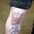 Before: Keith reveals his “Does it make you happy now?” tattoo.