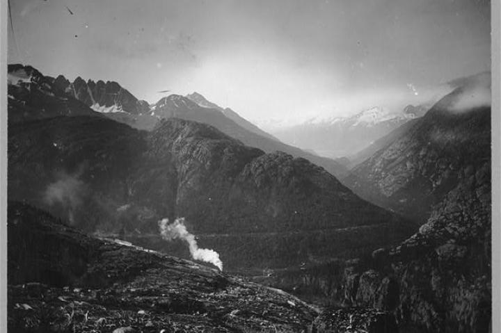 White Pass Railroad train seventeen miles from Skagway, Alaska.