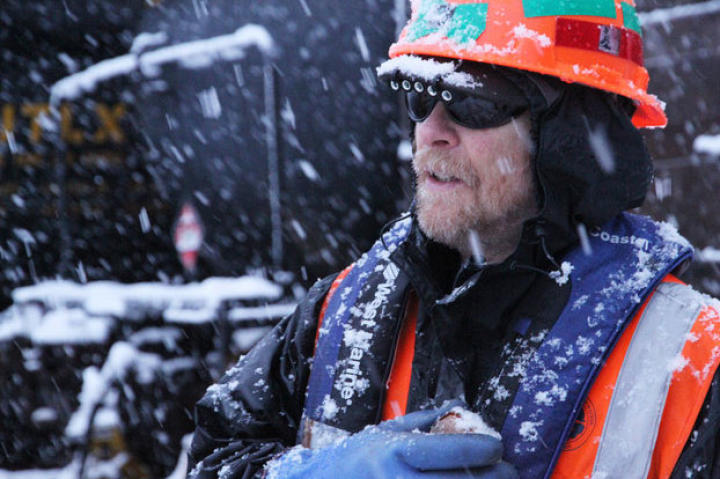 Alaska Railroad crew member Danny Forsman works through the bone-chilling cold.