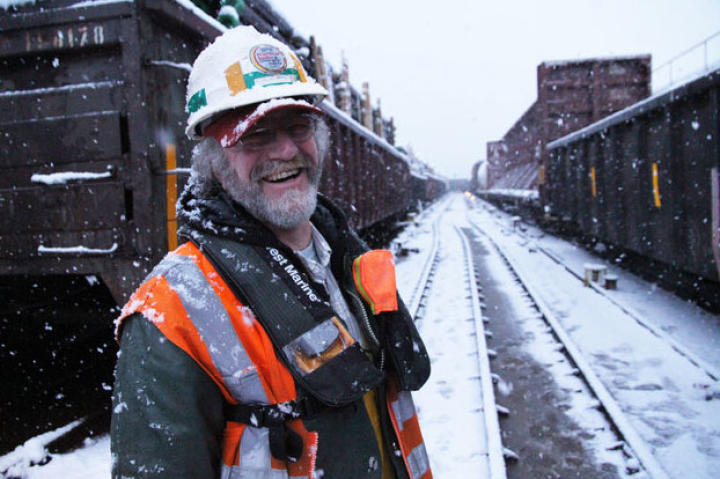Lynn "Animal" Reitz has a laugh while working in the brutal cold.
