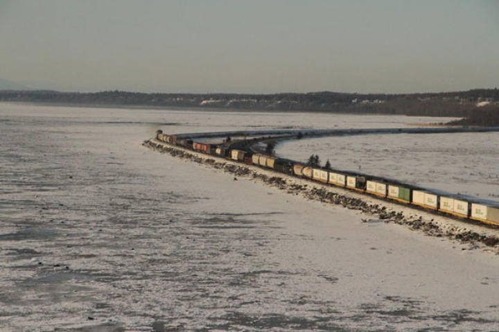 A freight train bound for Anchorage, Alaska