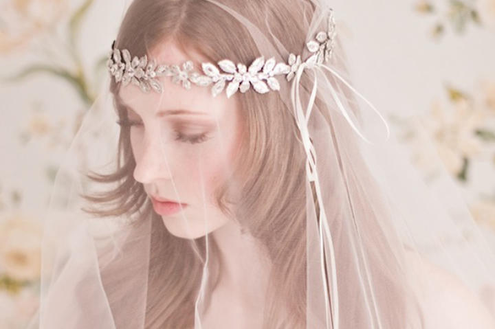 A bride wears an 'Anne of Green Gables'-inspired headpiece by Enchanted Atelier.