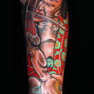 Ami tattoos a traditional samurai warrior for a New York City firefighter