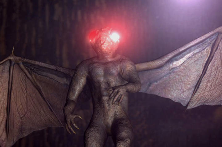 Legend has it that the Mothman was reportedly spotted near an area known as the "TNT are," a former bomb-making plant built during WWII. It's a flying creature that is a cross between a man and an alien, with glowing red eyes.