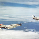 A VC-1 refuels its buddy, an F-4J Phantom II sometime in March of 1977.