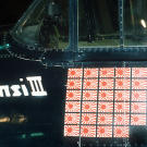 The 34 Japanese flags on David McCampbell's F6F Hellcat representing his kills during World War II as a Navy flyer.
