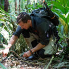 Bear sets up a snare to show how these two Frenchmen, lost in the Amazon for 52 weeks, might have supplemented their diet with more calories from larger animals.