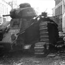 A french "Char B1" tank of the 37th battalion after it has been destroyed by its own crew on May the 16th 1940, in Beaumont, Belgium.
Watch video of the