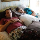 Taking a quick nap.