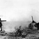 Intense action as a German heavy flak unit battles with Soviet tanks north of Orel, probably during Operation Kutuzov, July 27, 1942.
Watch