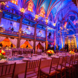 The venue is a renovated synagogue in New York. The space can act as both a ceremony and reception space.