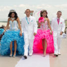 Kandace and Kayla chose electric blue and hot pink for their double wedding. These gypsy sisters exchanged vows with gorgers, and there were a few bumps in the road on the way to the altar. Nevertheless, they looked blingtastic at their wedding!
