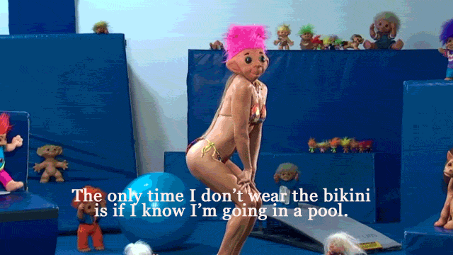 Michelle is obsessed with troll dolls, her addiction goes beyond the physical dolls, she also takes pride in her one of a kind bikini with images of the dolls all over the bathing suit.
